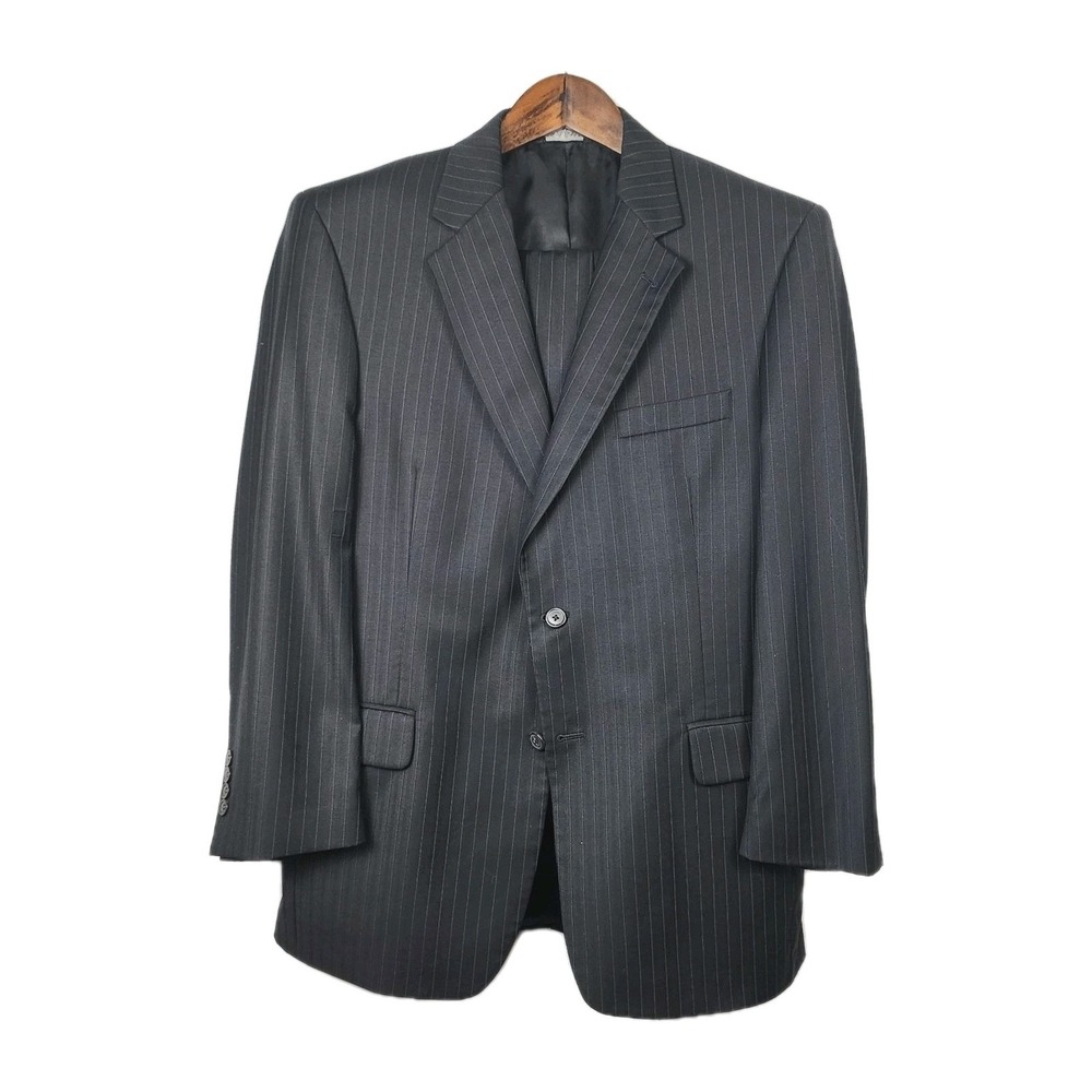 Jos A Bank Wool Pinstripe Suit 42R Black Gordon 36x28 Classic Career Business‎